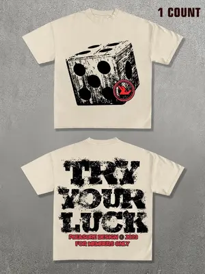 Men's Letter & Dice Print Round Neck Tee, Loose Street Fashion Casual Short Sleeve T-shirt for Daily Wear, Men's Summer Cloth...