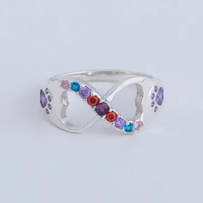 Rainbow Bridge Infinity Paw Print Sterling Ring - 7