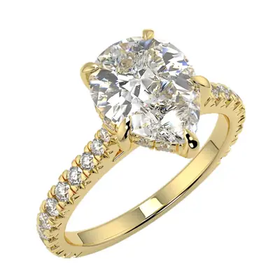 10K Yellow Gold 3 CT Pear Moissanite Personalized Engraving & Engagement Ring