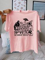 Women's Cartoon Bigfoot & Letter Print Round Neck Tee, Fashion Casual Short Sleeve T-shirt for Daily Wear, Ladies Summer Clot...