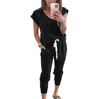 PrettyGarden Women's Two Piece Tracksuit V Neck Outfits Short Sleeve Tops Long Pants With Drawstring And Pockets Jogger Sets ...