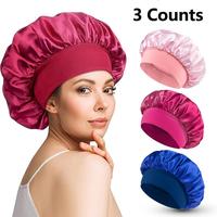 Satin Reusable Sleeping Hair Cap, 3 Counts/set Soft Elastic Night Sleep Cap, Hair Care Cap for Women & Men, Heatless Styling ...
