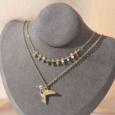 304 Stainless Steel & Colorful Glass Beads Double Layer Necklaces