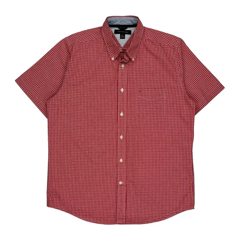 Tommy Hilfiger Checked Short Sleeve Shirt - Medium Red Cotton | Size: medium