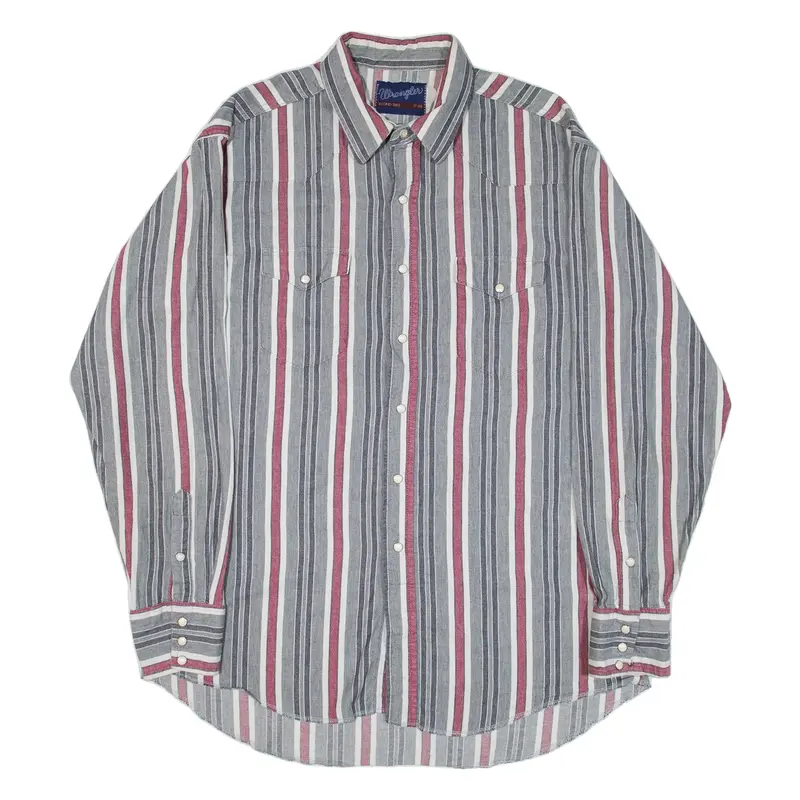 WRANGLER Mens Shirt Grey Striped Long Sleeve L