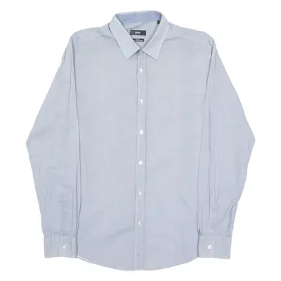 HUGO BOSS Slim Fit Mens Shirt Blue Geometric Long Sleeve L