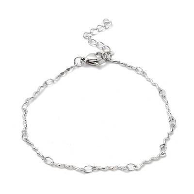 Non-Tarnish 304 Stainless Steel Wave Bar Link Chain Bracelet
