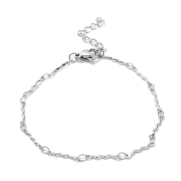 Non-Tarnish 304 Stainless Steel Wave Bar Link Chain Bracelet