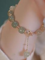 Lucky Imitation Jade Beaded Bracelet, Fashionable Rhinestone Decor OT Buckle Design Beaded Bracelet for Women & Girls, Trendy...