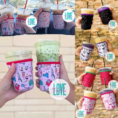 Drink Sleeves - Healthcare Essentials, Pink Bow & Stethoscope, Teddy Care, Purple Disco, Travel Doodle, Night Shift