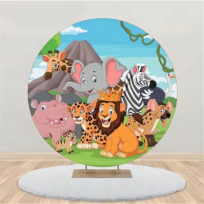 Forest Mountain Animlas Round Backdrop For Birthday - Aperturee