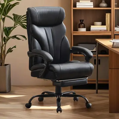 Garvee Comfortable Office Desk Chair 500 LBS, Big and Tall Office Chairs with Footrest, 90-155°Recline Executive Leather Gam...