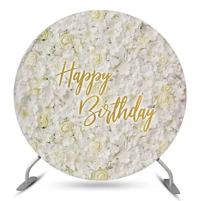 Aperturee Elegant White Floral Circle Happy Birthday Backdrop | Circle Background For Party | Round Backdrop Cover Diy | Roun...