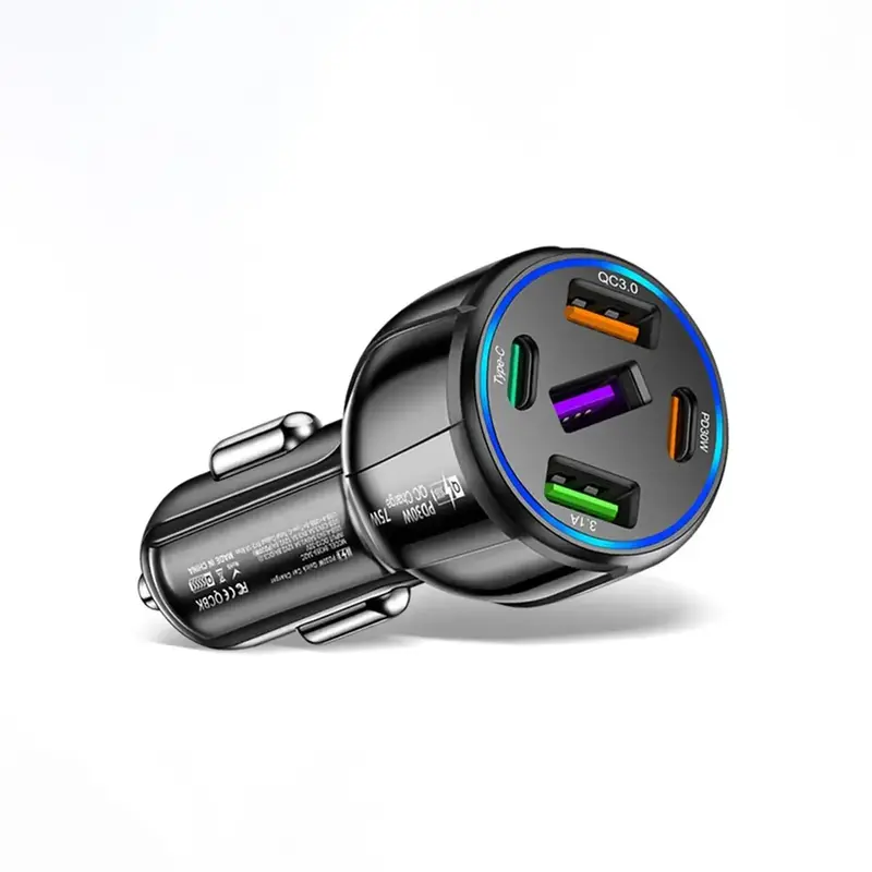 75W Fast Charging 3USB+2PD Car Phone Charger for Summer, Multifunctional 5 In 1 Car Mobile Phone Fast Charger, Car Interior A...