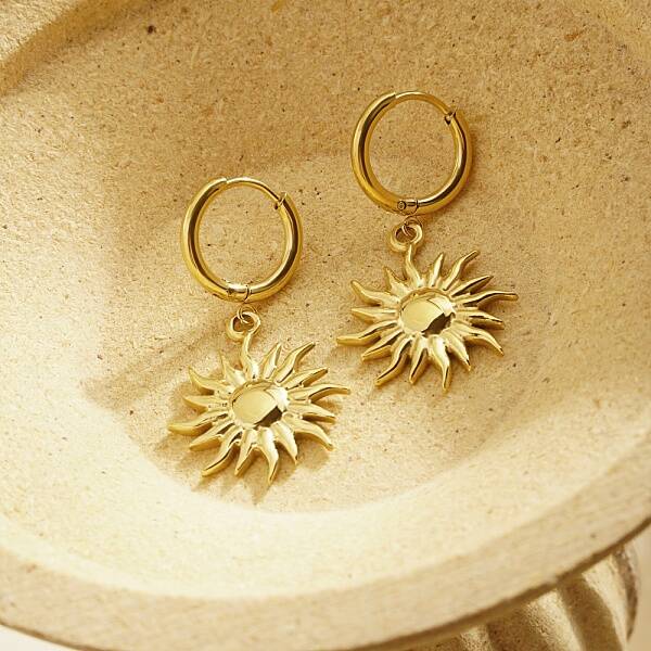 Stainless Steel Sun Dangle Earrings for Women