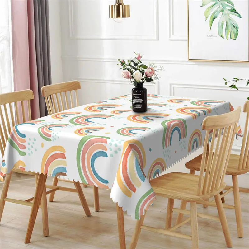 White Smrat Rainbow Pattern Repeat Dining Tablecloth - Aperturee