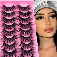 Fluffy Volumized False Eyelashes, 10 Pairs Wispy Fake Lashes for Women & Girls, Natural Curling Eye Makeup Strip Lashes for ...
