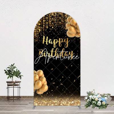 Aperturee Black Gold Glitter Balloons Birthday Arch Backdrop, 1.6X4FT(0.5X1.2M), 38.18 USD, arch backdrop kit, GHJ07885-A