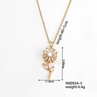 Brass Pave Clear Cubic Zirconia Rotating Sunflower Pendant Necklaces Hip-hop Style Cable Chain Necklaces