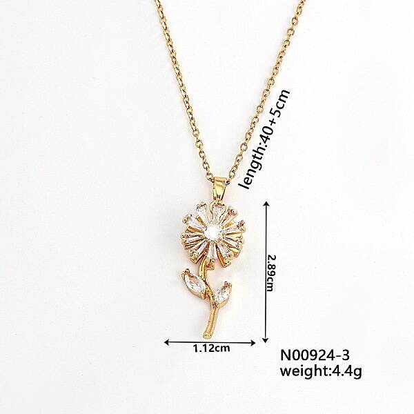 Brass Pave Clear Cubic Zirconia Rotating Sunflower Pendant Necklaces Hip-hop Style Cable Chain Necklaces