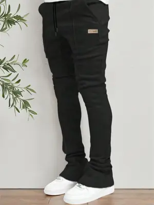 Men's Letter Patched Drawstring Sweatpants, Slim Fit Stylish Casual Pocket Design Trousers Outfit for Daily, Fashion Bottoms...