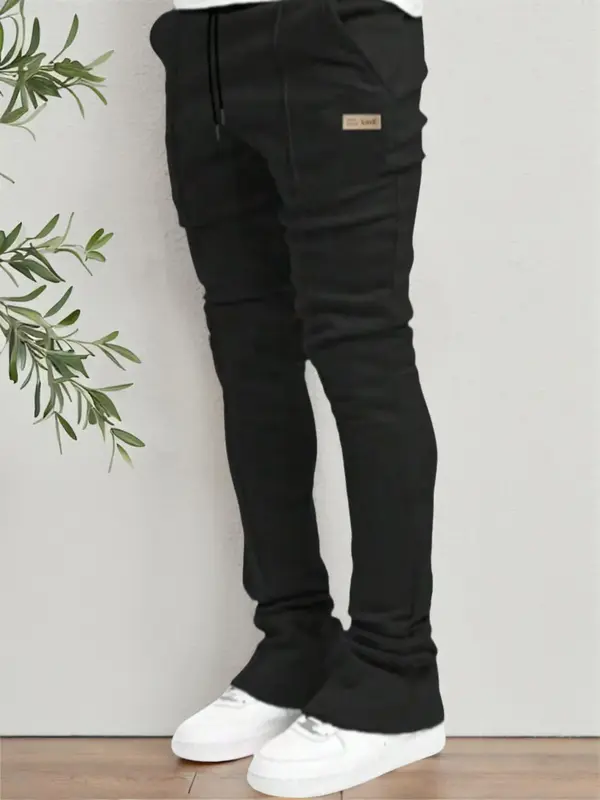 Men's  Letter Patched Drawstring Sweatpants, Slim Fit Stylish Casual Pocket Design Trousers Outfit for Daily, Fashion Bottoms...