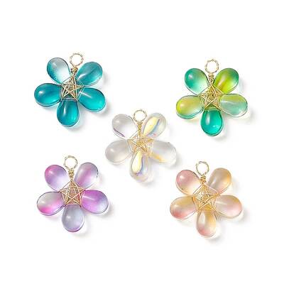 5Pcs 5 Color Glass Pendant
