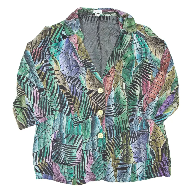MONA Womens Printed Blouse Green V-Neck 3/4 Sleeve Crazy Pattern UK 18