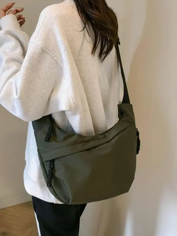 Women's Fashionable Solid Color Nylon Crossbody Bag, Large Capacity Zipper Everyday Bag, Work Bag for Work & Back to School