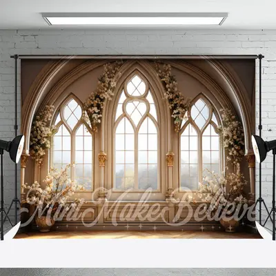 White Flowers Moslem Door And Window Photo Backdrop - Aperturee