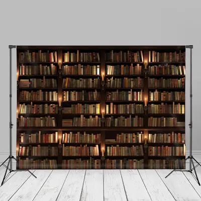 Bookshelf Candle Lights Back To School Backdrop - Aperturee