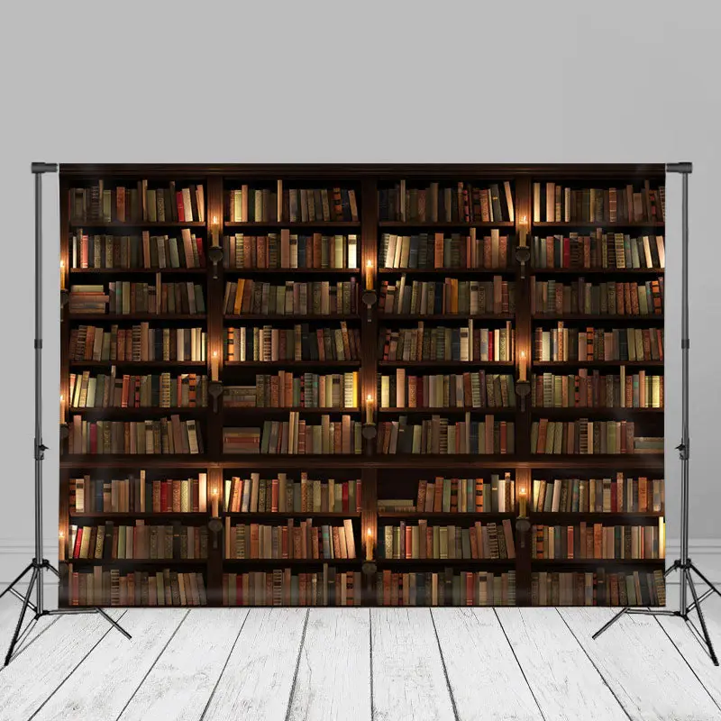 Bookshelf Candle Lights Back To School Backdrop - Aperturee