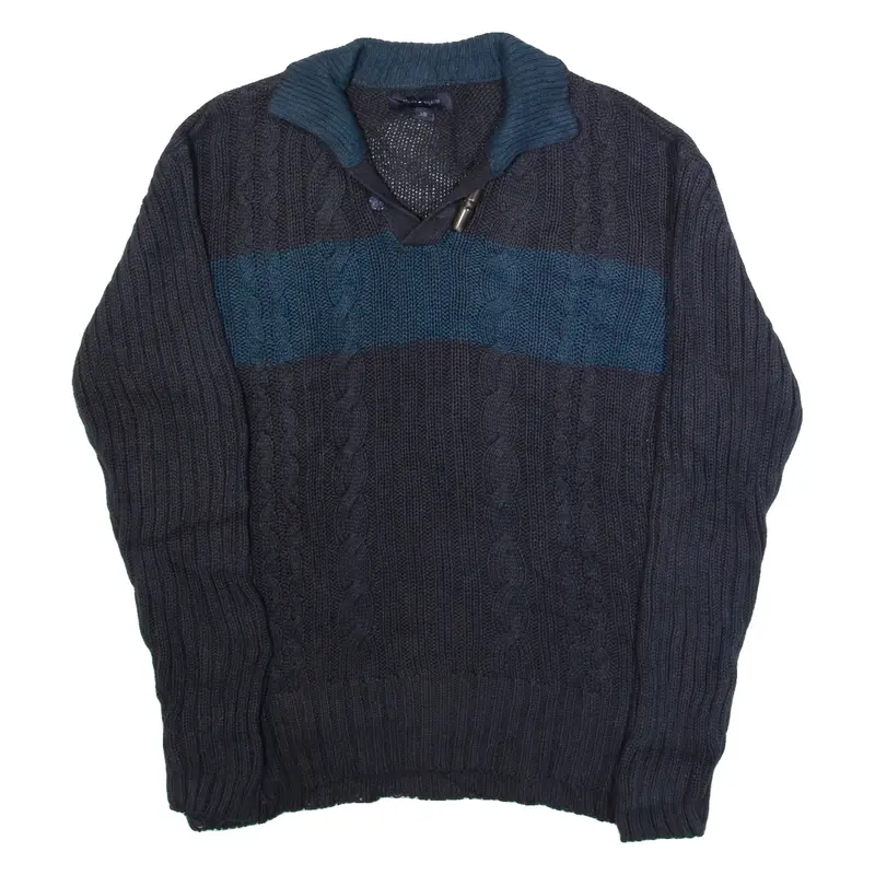 TOMMY HILFIGER Mens Jumper Blue V-Neck Cable Knit Linen L