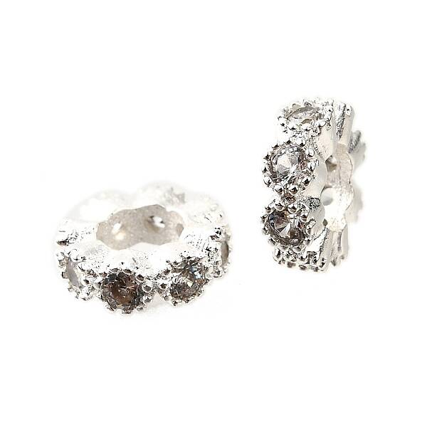 Flat Round Brass Micro Pave Cubic Zirconia Spacer Beads