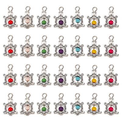 DIY 50Pcs Antique Silver Plated Alloy Synthetic Turquoise Pendants