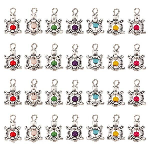 DIY 50Pcs Antique Silver Plated Alloy Synthetic Turquoise Pendants