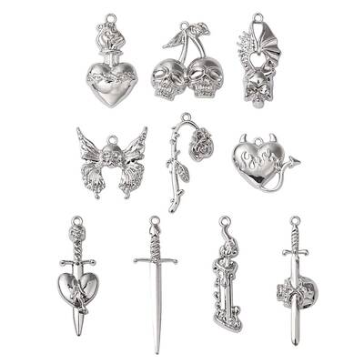 10Pcs 10 Style Halloween Theme Rack Plating Alloy Pendants