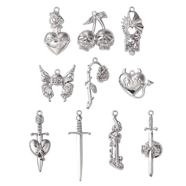10Pcs 10 Style Halloween Theme Rack Plating Alloy Pendants