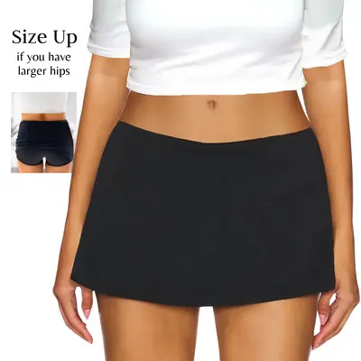 AnotherChill Women's Low Waist Micro Mini Skorts Skirt with Built-in Shorts Sexy Stretch Black Skirts Basic Summer Outfits