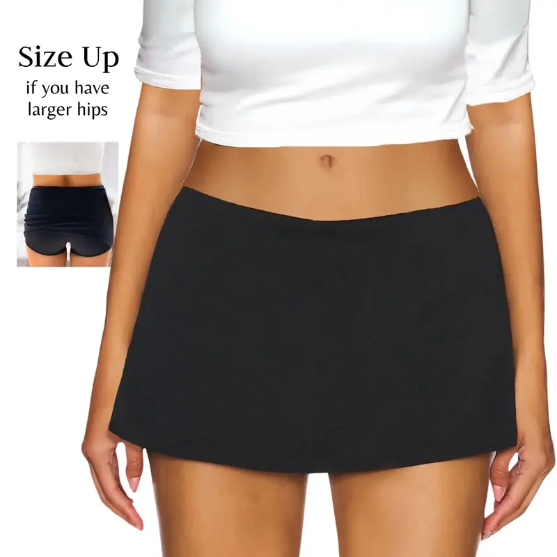 AnotherChill Women's Low Waist Micro Mini Skorts Skirt with Built-in Shorts Sexy Stretch Black Skirts Basic Summer Outfits