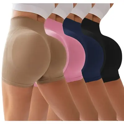 4-Pieces High Waist Tummy Control Side-Ribbed Butt-Lifting Seamless Shorts