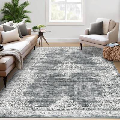 Garvee Washable Area Rug 5x7 Rug for Living Room Vintage Floral Area Rug for Bedroom Retro Non Slip Throw Rugs Soft Low Pile ...