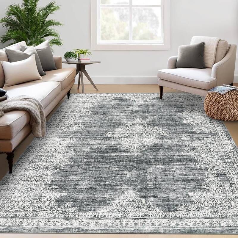 Garvee Washable Area Rug 5x7 Rug for Living Room Vintage Floral Area Rug for Bedroom Retro Non Slip Throw Rugs Soft Low Pile ...