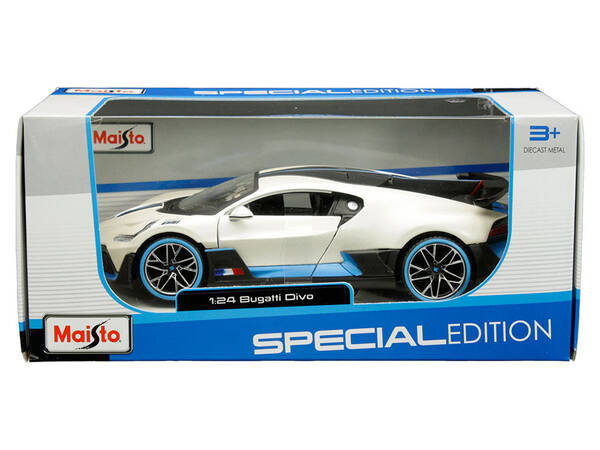 Bugatti Divo Satin White Metallic with Carbon and Blue Accents \