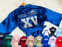 Personalized Quinceañera Silk Robe with Crown Desing Quince Gifts