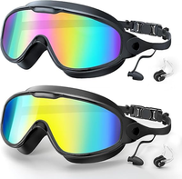 Swim Goggles 2 Pack, Wide View Anti Fog & UV Swimming Goggles for Adult Youth, No Leaking Swim Glasses For Men Women, Earplug...