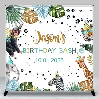 Animals Celebration Leaves Custom Birthday Backdrop