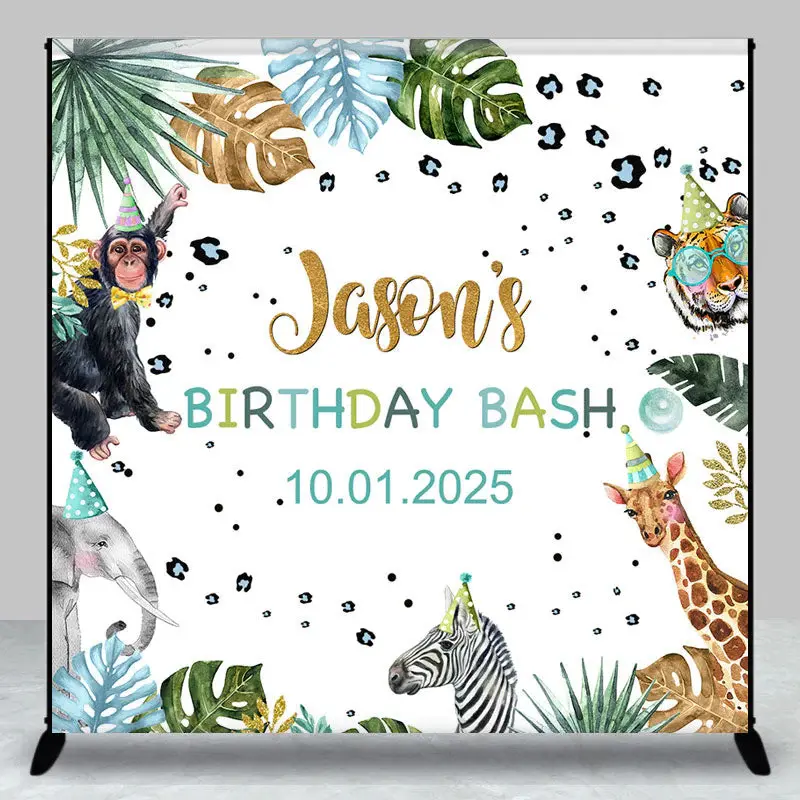 Animals Celebration Leaves Custom Birthday Backdrop