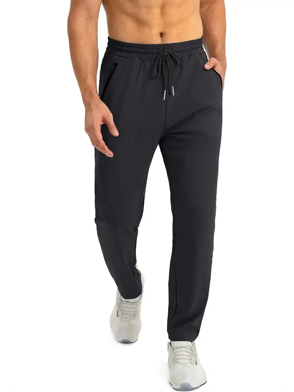 Men's Solid Zipper Pocket Drawstring Waist Pants, Regular Fit Casual Comfy Breathable Trousers, Pants for Men, Men's Bottoms ...