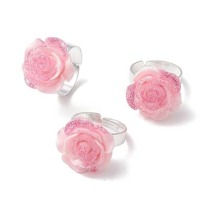 Glitter Powder Rose Resin Finger Rings